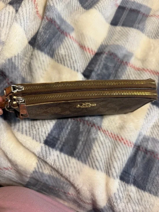 Coach Brown Signature Canvas Wristlet with Gold Hardware - Picture 4 of 5